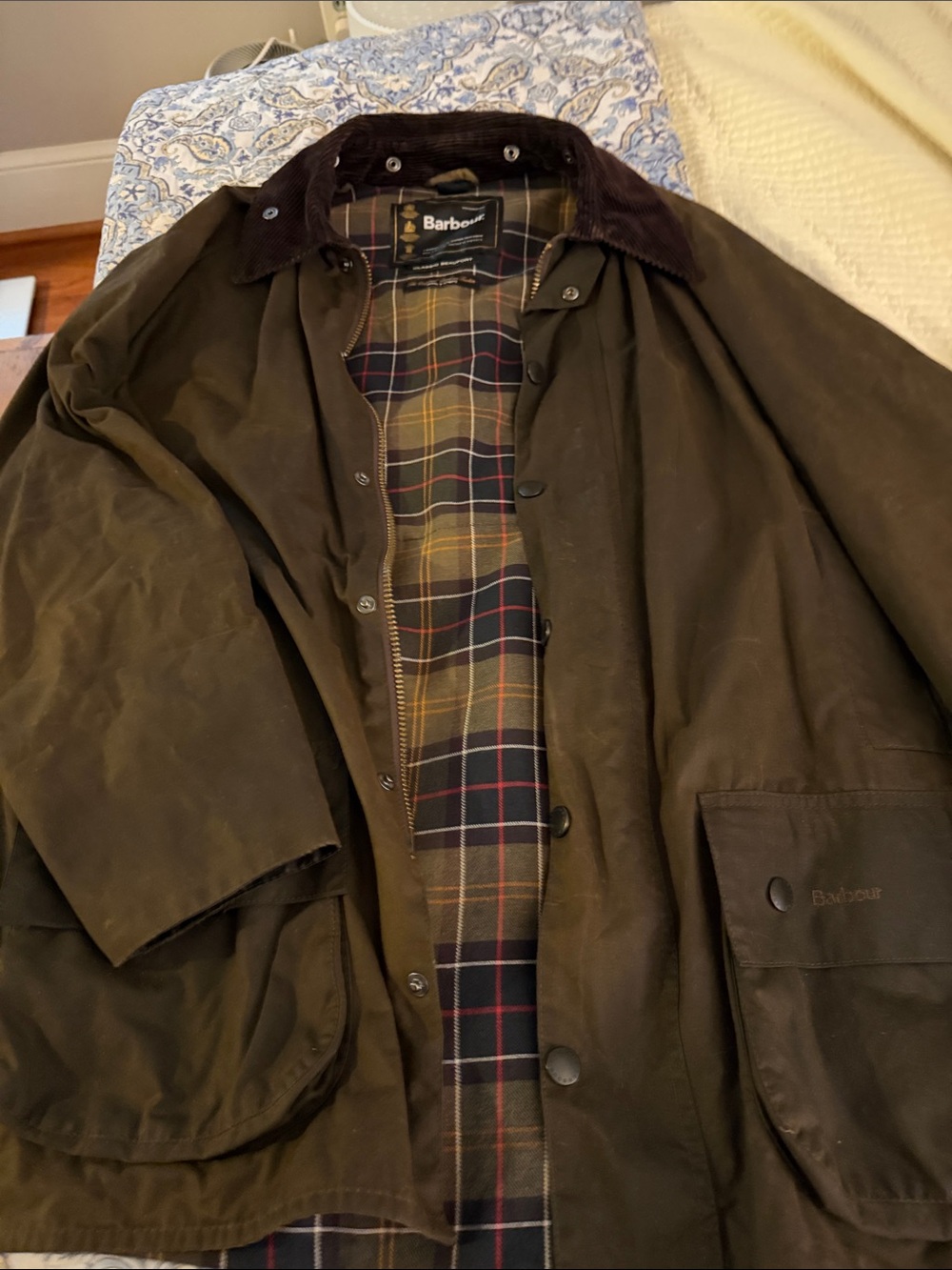 Barbour Olive Green Quilted Jacket with Tartan Lining